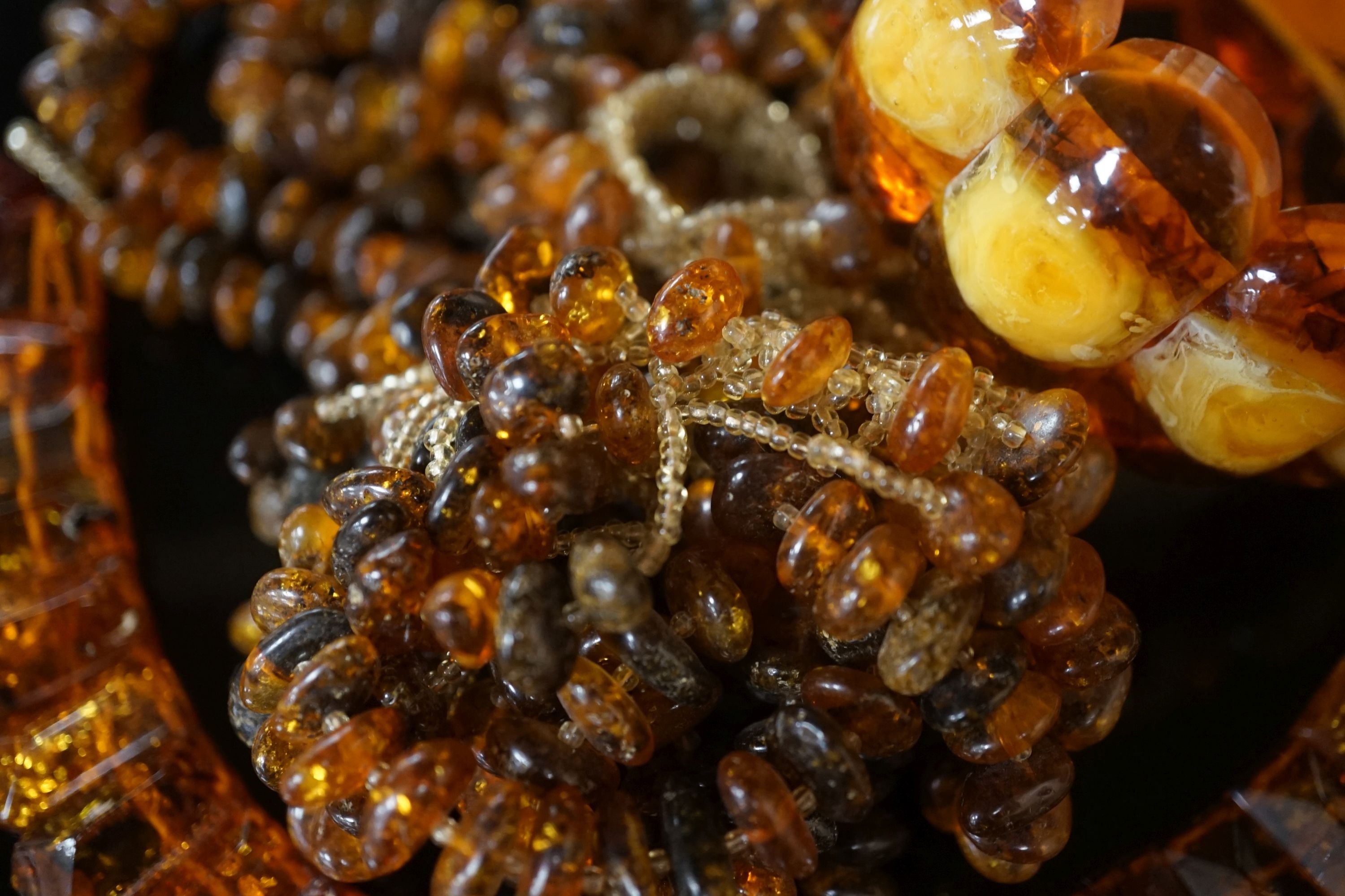 Mixed amber and amberoid jewellery.